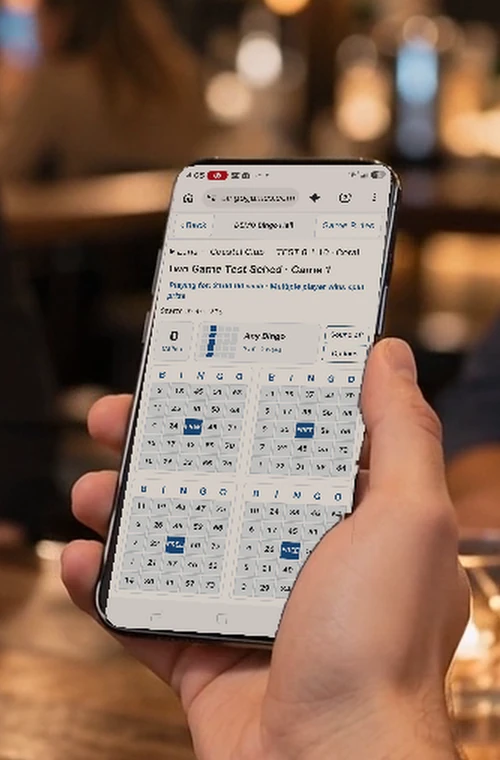 Recorded phone interface showing the joined schedule and six bingo cards